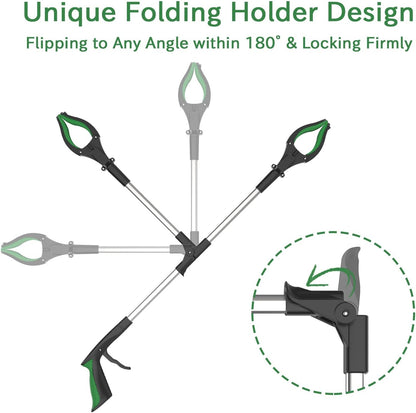 ORFELD Reacher Grabber Tool with Light, 32" Foldable Reacher Grabber ORFELD, Grab at 0-180° Folded Angle, Portable Heavy-Duty Trash Picker with Magnet, 90°Rotating, Lifting 5.5 Lbs