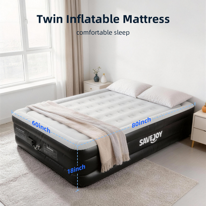 SaveJoy Air Mattress with Built in Pump, 18‌″ Inflatable Mattress Blow up Air Bed for Camping, Home & Guests