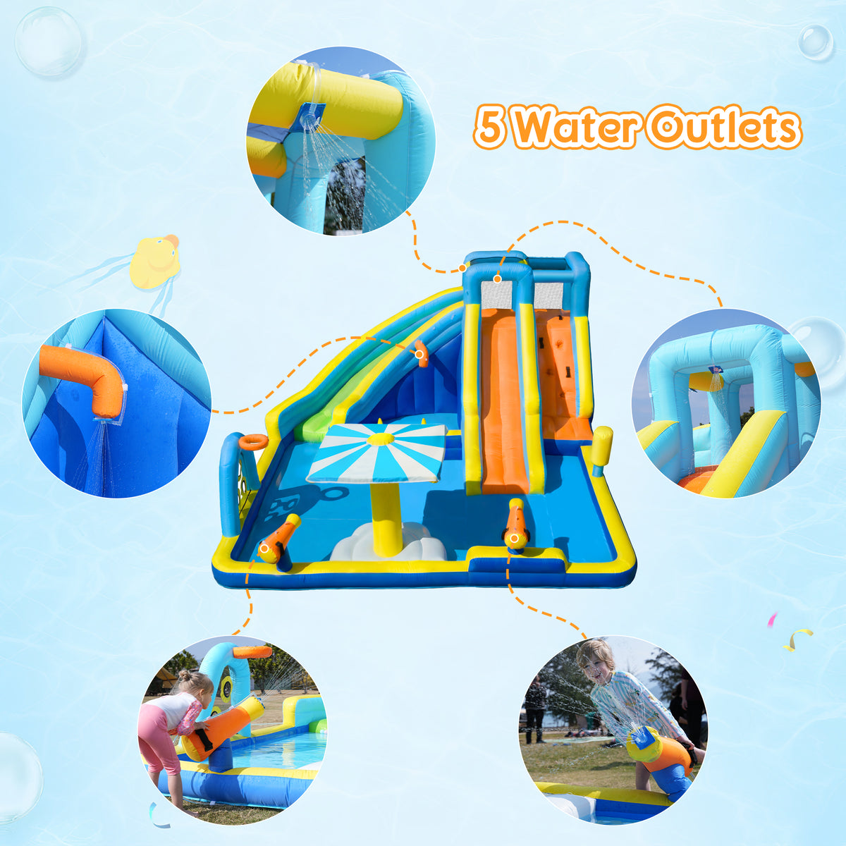 SaveJoy Bounce House with Blower, Inflatable Water Silde for Kids, Jump House Outdoor Toys for Backyard, 93245T