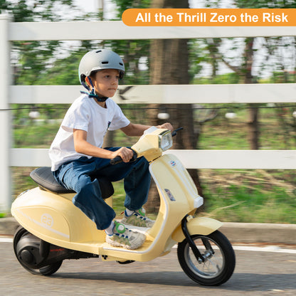 SaveJoy 24V Motorcycle for Kids Ages 8+ Retro Ride on Toys , LED Light-Up Electric Ride On Car,Durable Outdoor Gift for Boys & Girls, Beige
