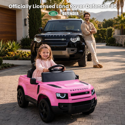 SaveJoy 12V Licensed Land Rover Defender Ride on Car, Electric Truck for Kids with 2.4G Remote Control, 3-Point Belt, Spring Suspension, Bluetooth, Pink