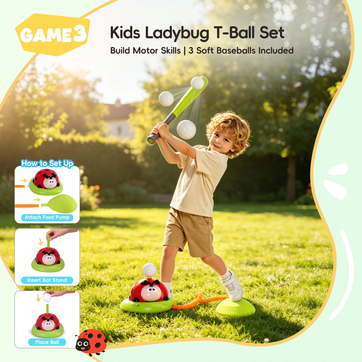 SaveJoy Kids Sports Toy 5-in-1, Outdoor Active Play Set with Rocket Launcher, Baseball & Toss Games, Musical Jump Toy for Ages 3-12