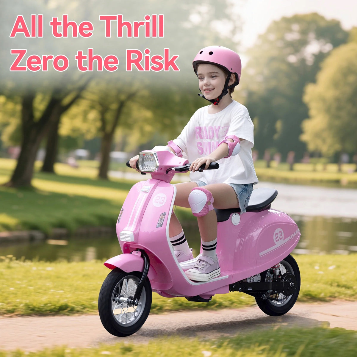 SaveJoy Kids Motorcycle 24V Retro Ride on Toys for Ages 8+, 15 mph LED Light up Electric Ride On Car,Durable Outdoor Gift for Boys & Girls,Pink