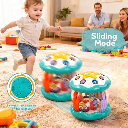 SaveJoy Musical Light up Toy with Rotating Animal for Toddlers, Interactive Crawling Toy, Merry-Go-Round Learning Toys Best Gift for Kids 3+