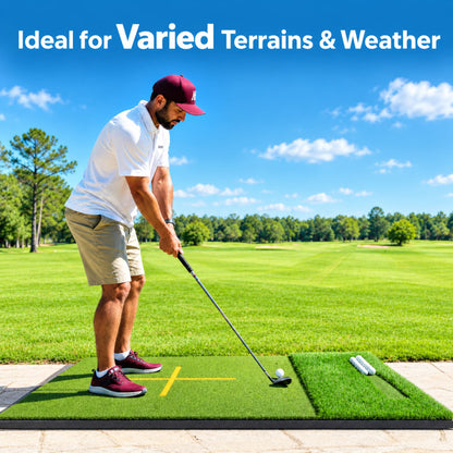 ORFELD 5.2 x 4 ft Golf Hitting Mat, 9-Hole Dual Turf Practice Mat with 18mm EVA Foam Base, Ball Tray, Alignment Guide, Indoor Outdoor