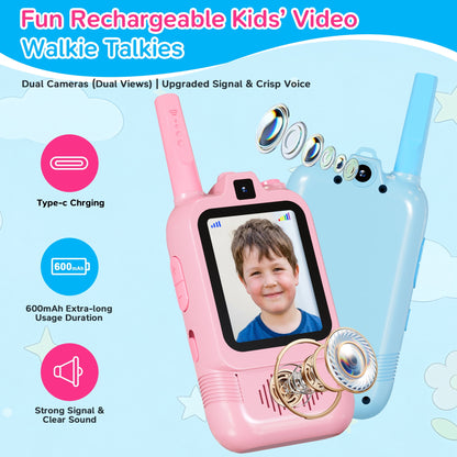 SaveJoy Video Walkie Talkie Toys for Kids,2 Pack Rechargeable Video Intercom with Switchable Dual Cameras,Long Range,Interactive Chat with Photos, Music & Voice Message for Boys Girls Ages 3-12