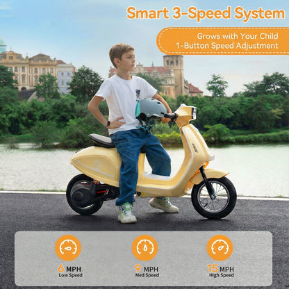 SaveJoy 24V Motorcycle for Kids Ages 8+ Retro Ride on Toys , LED Light-Up Electric Ride On Car,Durable Outdoor Gift for Boys & Girls, Beige