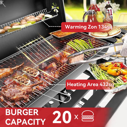 ORFELD Barbecue Grill Portable Charcoal Grill with 2 Foldable Side Tables, Outdoor BBQ with Bottom Storage Shelf