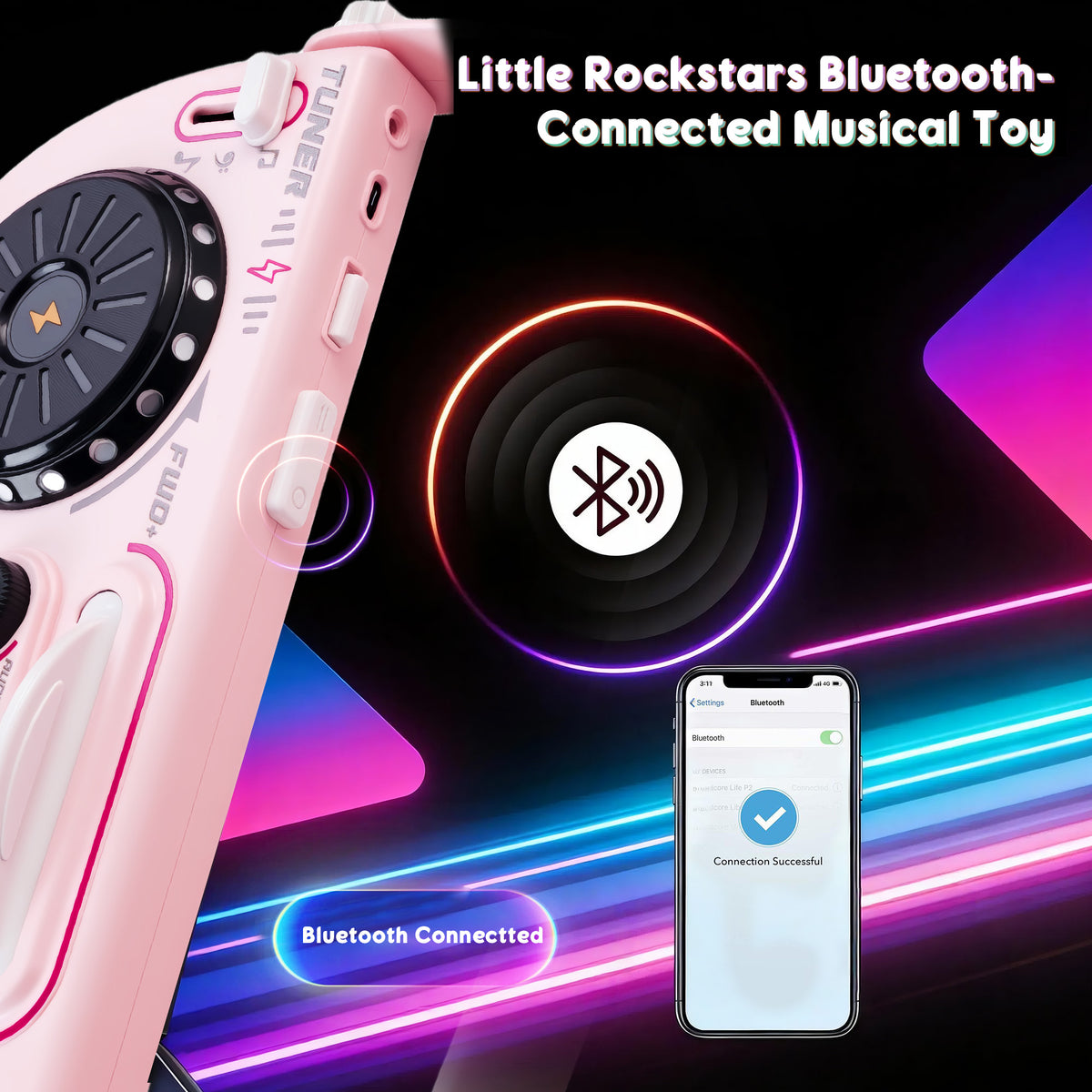 SaveJoy Kids Multi-Functional Electric Guitar Toy with Light & DJ Turntable,Rechargeable Bluetooth Musical Instrument for Toddlers Ages 3-7, Perfect Gift for Boys & Girls