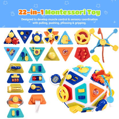 SaveJoy 22-in-1 Montessori Activity Cube, Sensory Busy Toy for Toddlers 3+, Interactive Learning Toy, Educational Gift for Boys and Girls