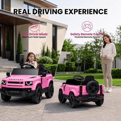 SaveJoy 12V Licensed Land Rover Defender Ride on Car, Electric Truck for Kids with 2.4G Remote Control, 3-Point Belt, Spring Suspension, Bluetooth, Pink