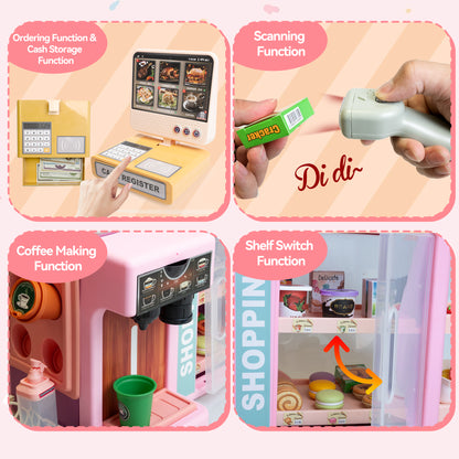 SaveJoy Cash Registers for Kids, 54Pcs Pretend Play Toys for Girls Age 3-6, Check Out Toy Cash Register, Pink