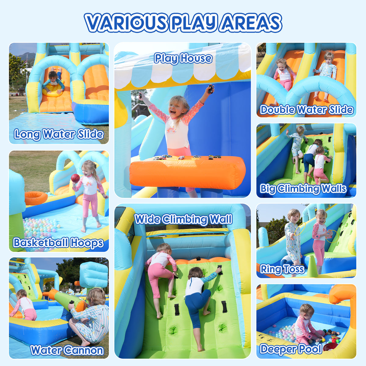 SaveJoy Bounce House with Blower, Inflatable Water Silde for Kids, Jump House Outdoor Toys for Backyard, 93247T