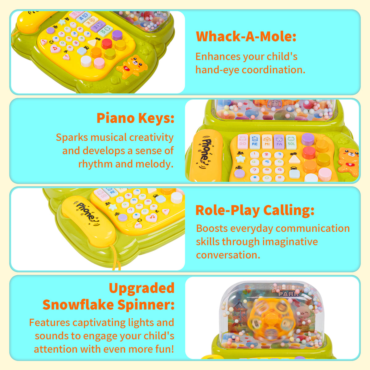 SaveJoy Baby Telephone Toy,All in One Educational Learning Toys,Toddler Phone with Music and light Gifts for Kids 3＋,Green