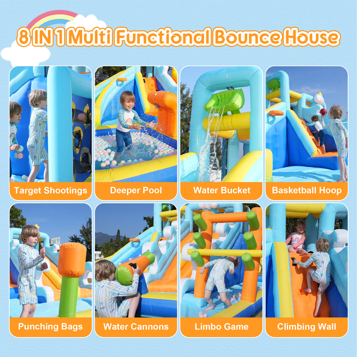 SaveJoy Bounce House with Blower, Inflatable Water Silde for Kids, Jump House Outdoor Toys for Backyard, 93241T