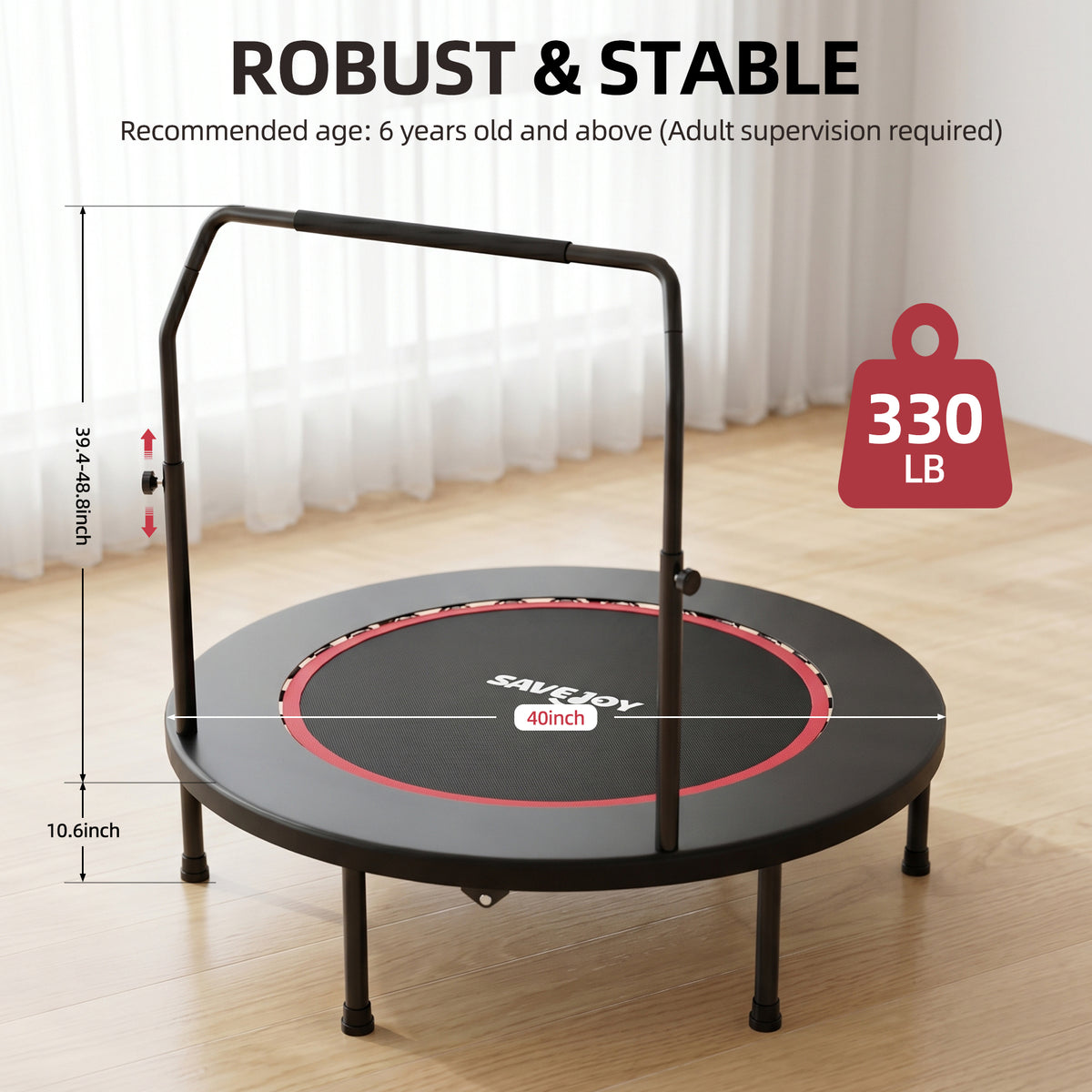 SaveJoy 40'' Rebounder Trampoline for Adults, Mini Trampoline for Adults Kids, Exercise Workout Fitness Trampolines