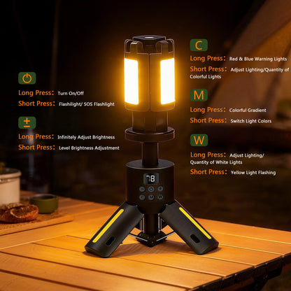 SaveJoy Rechargeable Camping Light, Outdoor Work Light LED Flashlight with 8 Modes, Foldable Working Lantern with Detachable Tripod for Camping Hiking