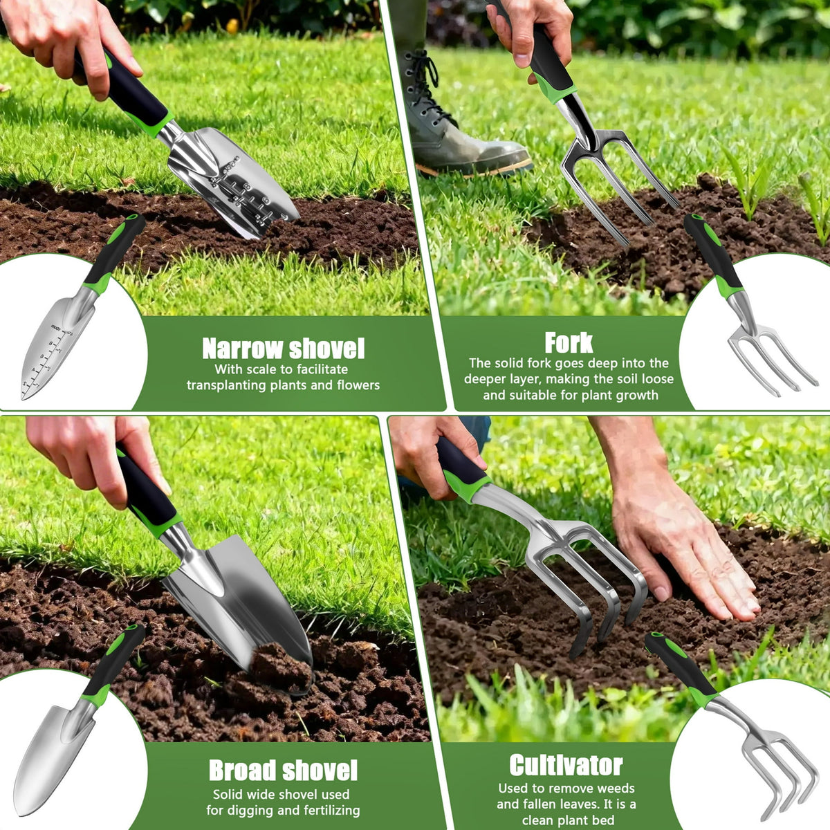 ORFELD 11 PCS Durable&Ergonomic Garden Tools Set ,Heavy Duty Gardening Tools Gardening Gifts for Women, Men