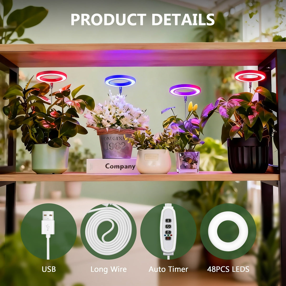ORFELD 4PCS LED Growing Light for Indoor Plants, Full Spectrum Desk Growth Lamp & Height Adjustable, Plant Grow Light 9 Dimmable Brightness for Small Plants，White