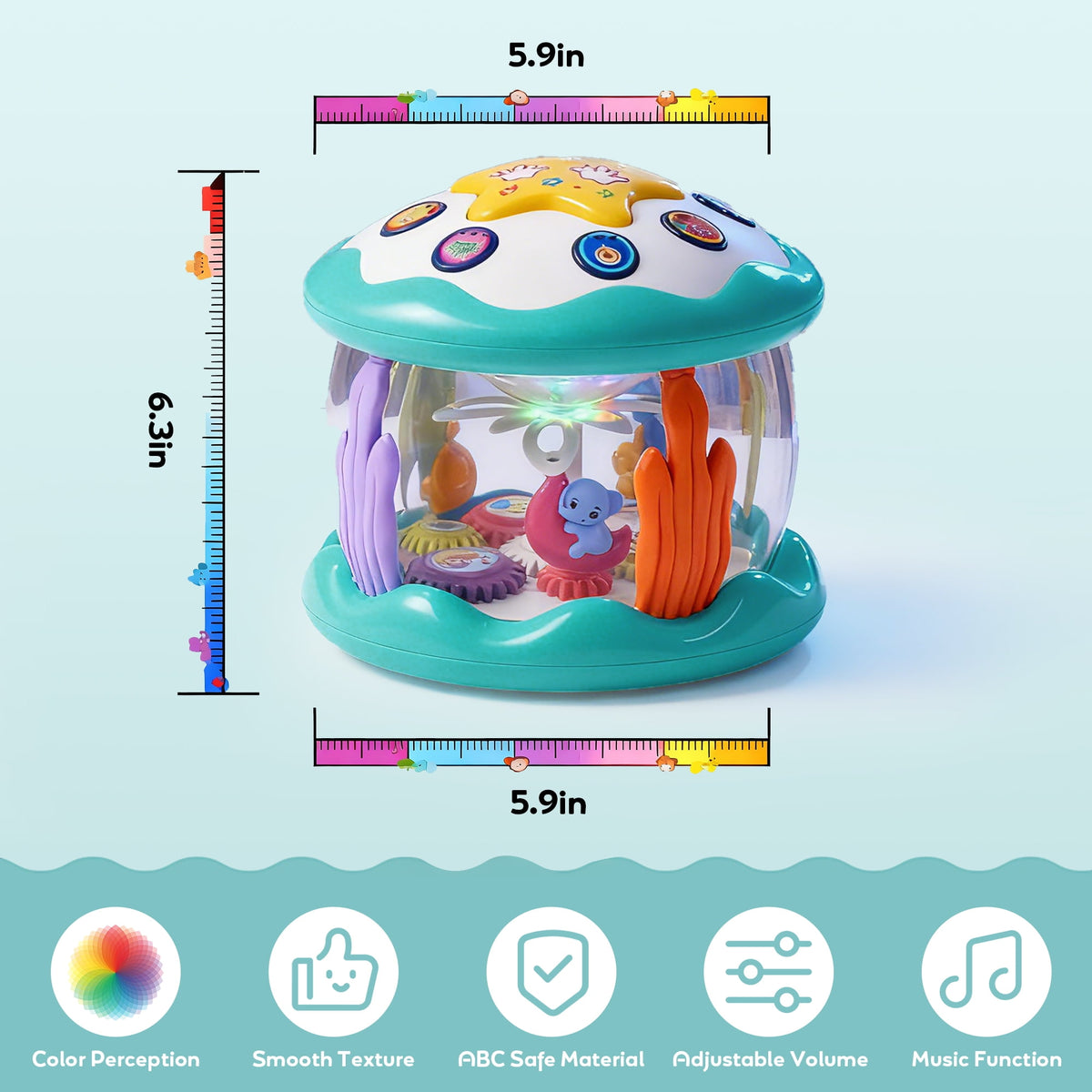 SaveJoy Musical Light up Toy with Rotating Animal for Toddlers, Interactive Crawling Toy, Merry-Go-Round Learning Toys Best Gift for Kids 3+