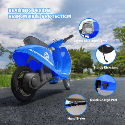 SaveJoy 24V Motorcycle for Kids Ages 8+ Retro Ride on Toys , LED Light-Up Electric Ride On Car,Durable Outdoor Gift for Boys & Girls,Blue