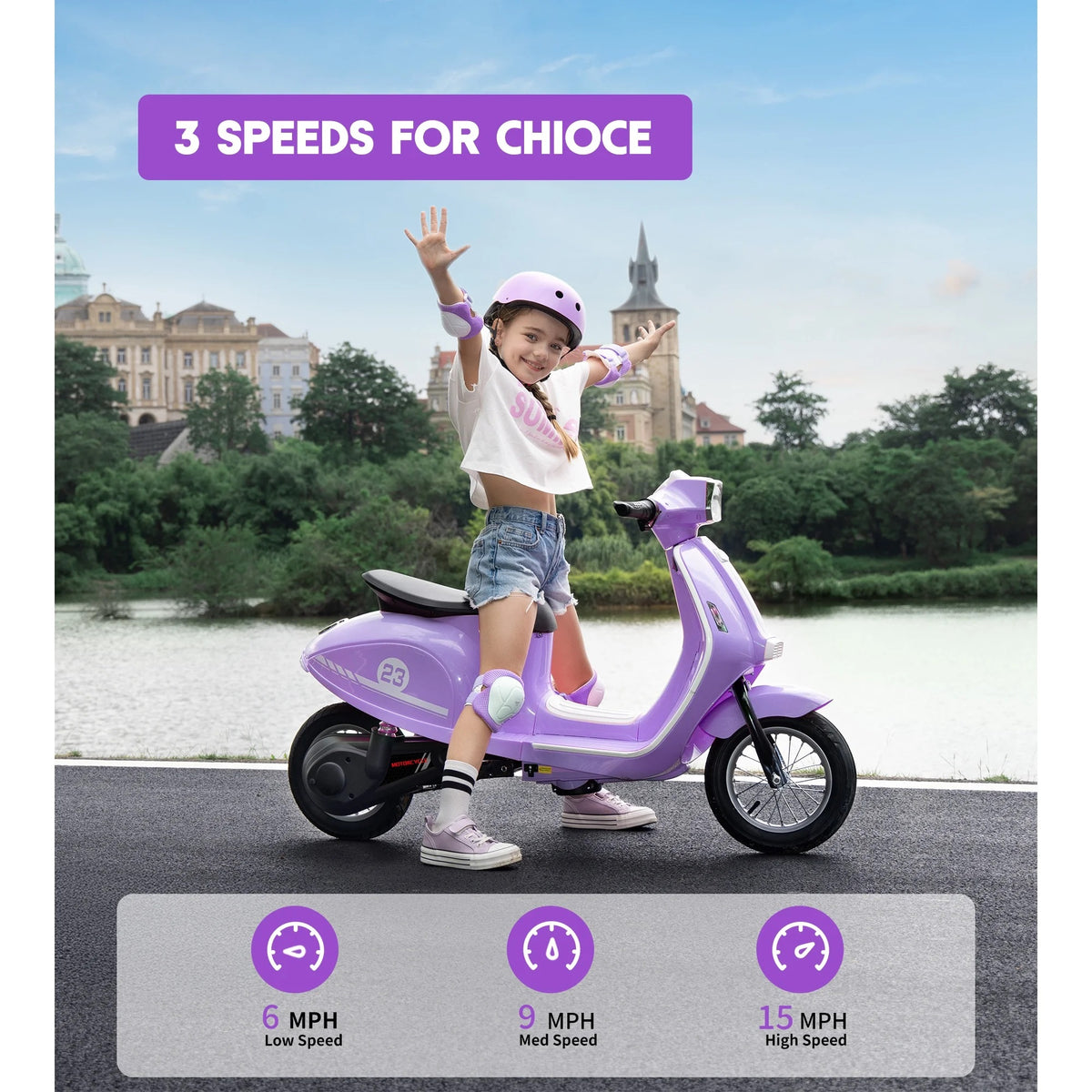 SaveJoy Kids Motorcycle 24V Retro Ride on for Ages 8+, LED Light-Up Electric Ride On Toy,Durable Outdoor Gift for Boys & Girls,Purple