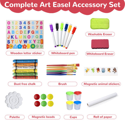 SaveJoy 3-in-1 Wooden Double Sided Kids Art Easel,Adjustable Standing Drawing Board with Accessories for Boys & Girls,Red