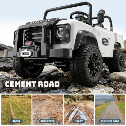 SaveJoy Licensed Land Rover Defender 24V 2-Seater Ride-On, 4WD 400W Electric Truck with Motorized Dump Bed & Remote,White