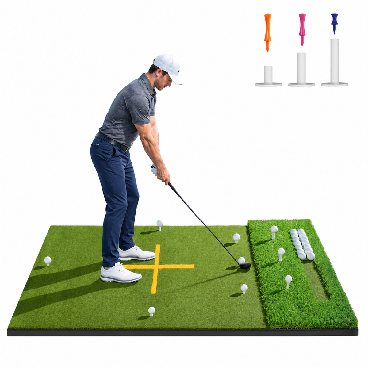 ORFELD 6 x 4 ft Golf Hitting Mat, 9-Hole Dual Turf Practice Mat with 18mm EVA Foam Base, Ball Tray, Alignment Guide, Indoor Outdoor