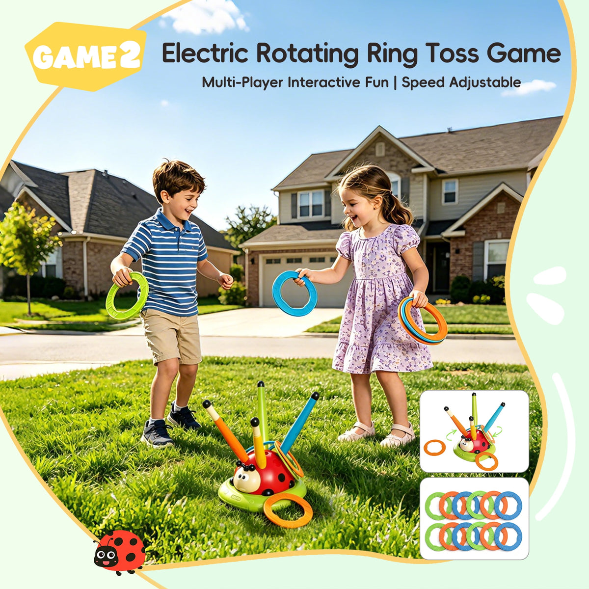 SaveJoy Kids Sports Toy 5-in-1, Outdoor Active Play Set with Rocket Launcher, Baseball & Toss Games, Musical Jump Toy for Ages 3-12