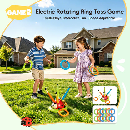 SaveJoy Kids Sports Toy 5-in-1, Outdoor Active Play Set with Rocket Launcher, Baseball & Toss Games, Musical Jump Toy for Ages 3-12