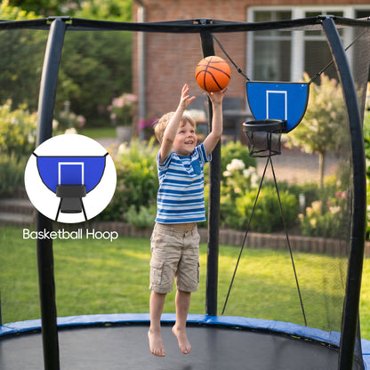 SaveJoy 8FT Trampolines for Kids with Safety Enclosure, Basketball Hoop & Lights, Kids Trampoline Indoor & Outdoor