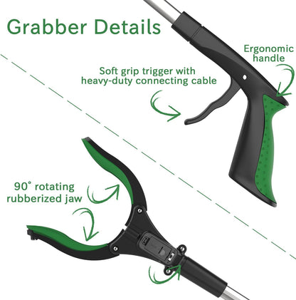 ORFELD Reacher Grabber Tool with Light, 32" Foldable Reacher Grabber ORFELD, Grab at 0-180° Folded Angle, Portable Heavy-Duty Trash Picker with Magnet, 90°Rotating, Lifting 5.5 Lbs