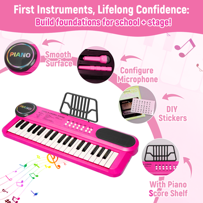 SaveJoy Rose Pink Piano for 1-4 Year Old Kids, 37 Keys Electronic Keyboard Music Toy with Microphone & Stand, Portable Musical Gift for Toddlers