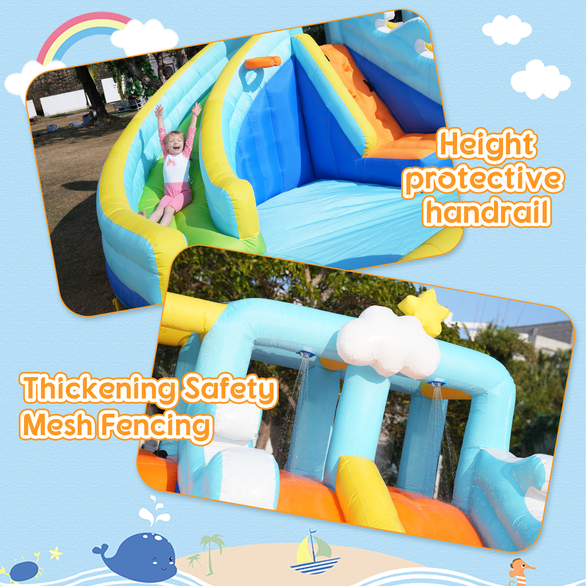 SaveJoy Bounce House with Blower, Inflatable Water Silde for Kids, Jump House Outdoor Toys for Backyard, 93241T