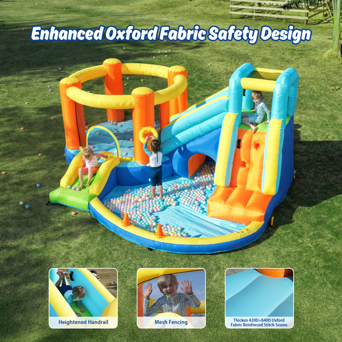 SaveJoy Inflatable Bounce House for Big Kids 3-8, Large Bouncy Castle House with Blower, Indoor outdoor Commercial Blow up Jumping Castle with Slide