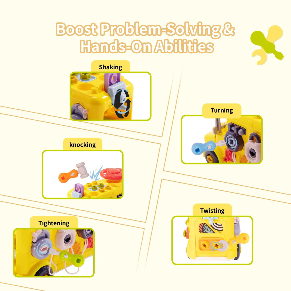 SaveJoy Baby Learning Toy Bus,Assemble Busy Toys Construction Building Vehicle,Engineering Truck Educational Gift for Kids Age 3＋