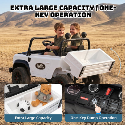 SaveJoy Licensed Land Rover Defender 24V 2-Seater Ride-On, 4WD 400W Electric Truck with Motorized Dump Bed & Remote,White
