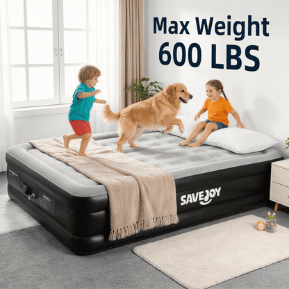 SaveJoy Queen Air Mattress with Built-in Pump, 18" Elevated Blow Up Bed for Home & Overnight Guests, Inflatable Mattress 2-Person Blow Up Air Bed with Flocked Top
