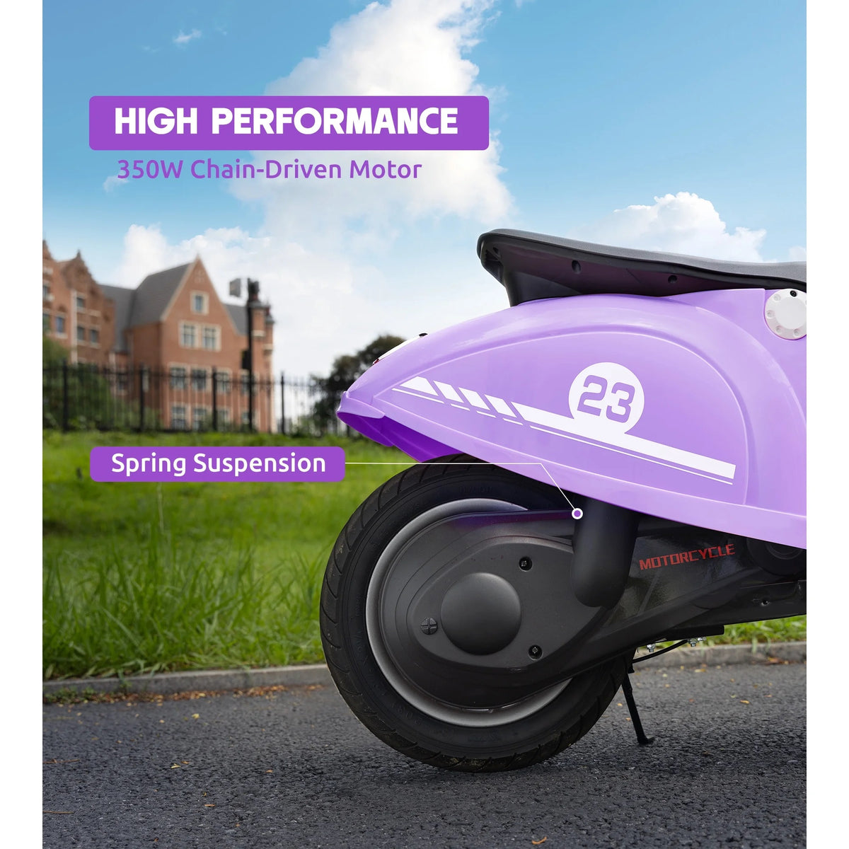 SaveJoy Kids Motorcycle 24V Retro Ride on for Ages 8+, LED Light-Up Electric Ride On Toy,Durable Outdoor Gift for Boys & Girls,Purple