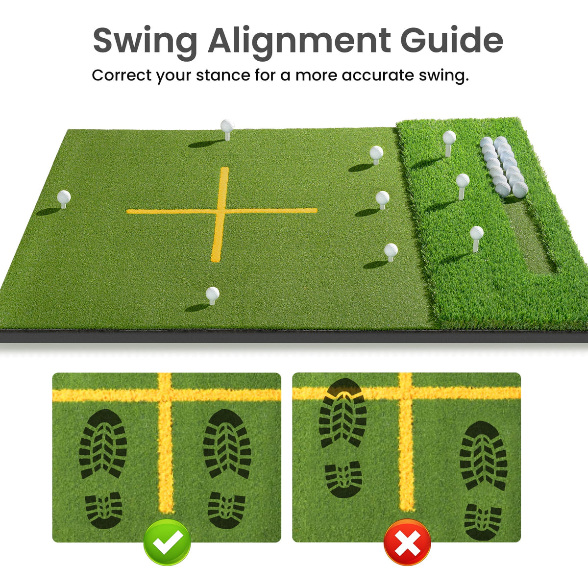 ORFELD 6 x 4 ft Golf Hitting Mat, 9-Hole Dual Turf Practice Mat with 18mm EVA Foam Base, Ball Tray, Alignment Guide, Indoor Outdoor