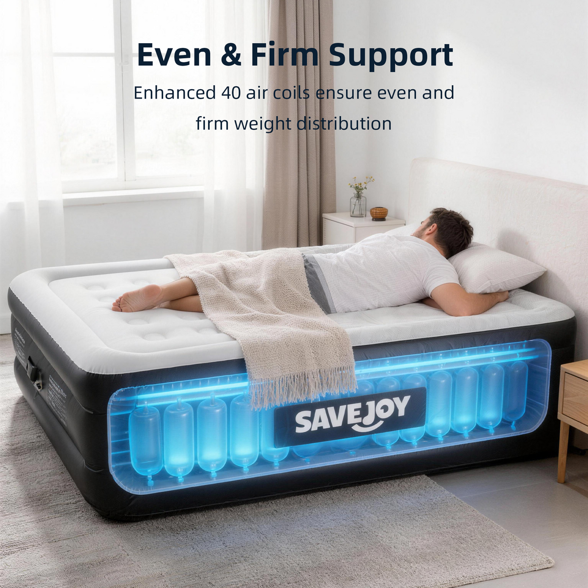 SaveJoy Air Mattress with Built in Pump, 18‌″ Inflatable Mattress Blow up Air Bed for Camping, Home & Guests