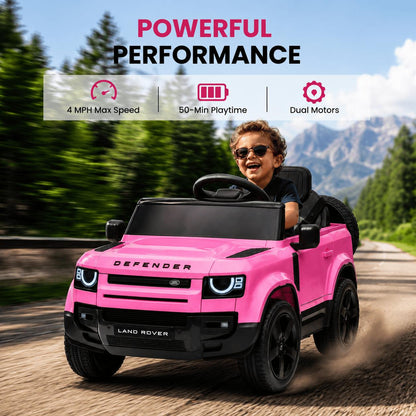 SaveJoy 12V Licensed Land Rover Defender Ride on Car, Electric Truck for Kids with 2.4G Remote Control, 3-Point Belt, Spring Suspension, Bluetooth, Pink