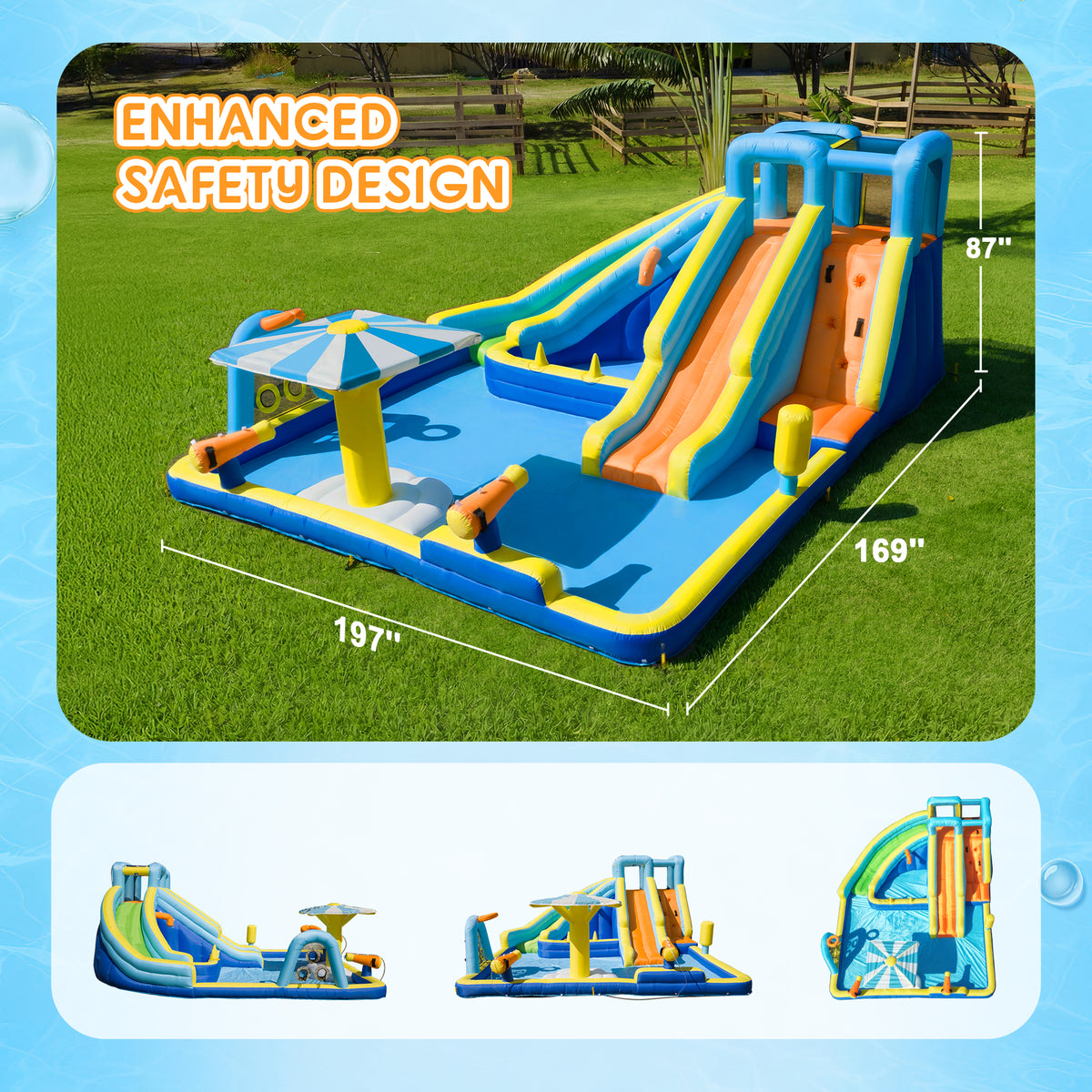 SaveJoy Bounce House with Blower, Inflatable Water Silde for Kids, Jump House Outdoor Toys for Backyard, 93245T