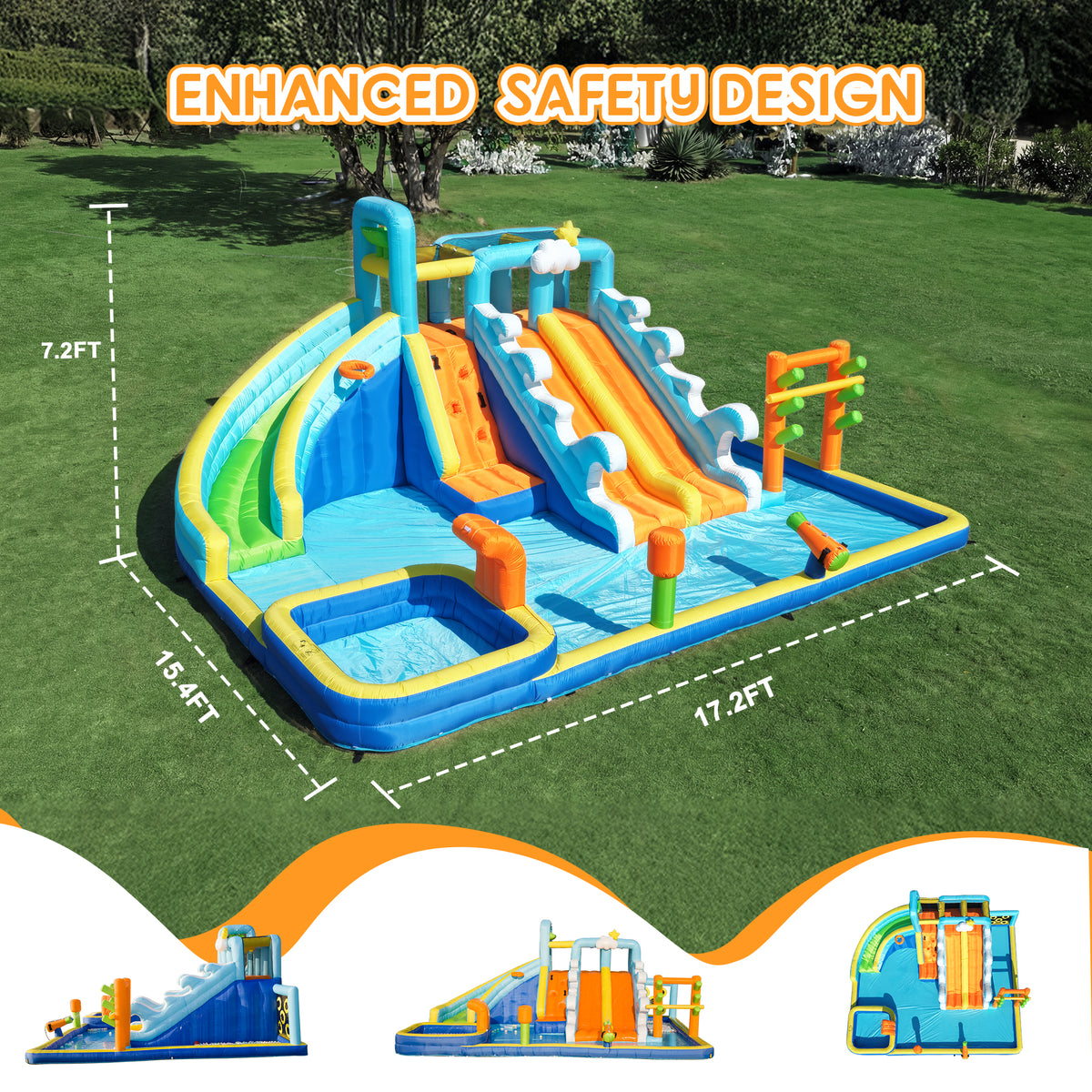 SaveJoy Bounce House with Blower, Inflatable Water Silde for Kids, Jump House Outdoor Toys for Backyard, 93241T