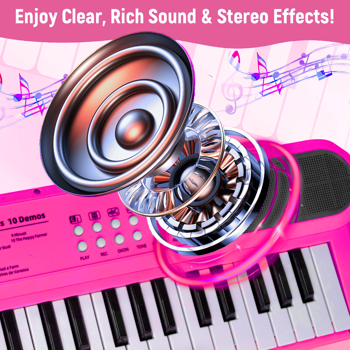 SaveJoy Rose Pink Piano for 1-4 Year Old Kids, 37 Keys Electronic Keyboard Music Toy with Microphone & Stand, Portable Musical Gift for Toddlers