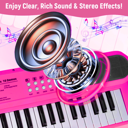 SaveJoy Rose Pink Piano for 1-4 Year Old Kids, 37 Keys Electronic Keyboard Music Toy with Microphone & Stand, Portable Musical Gift for Toddlers