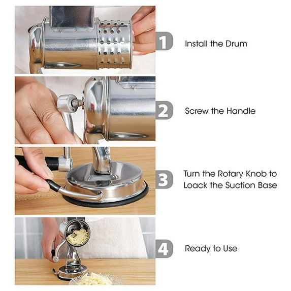 ORFELD Rotary Cheese Grater with Handle - Vegetable Shredder with 5 Well-designed Blades & Strong Suction Base,Round Mandoline Slicer & Food Chopper for Kitchen