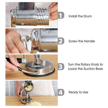 ORFELD Rotary Cheese Grater with Handle - Vegetable Shredder with 5 Well-designed Blades & Strong Suction Base,Round Mandoline Slicer & Food Chopper for Kitchen