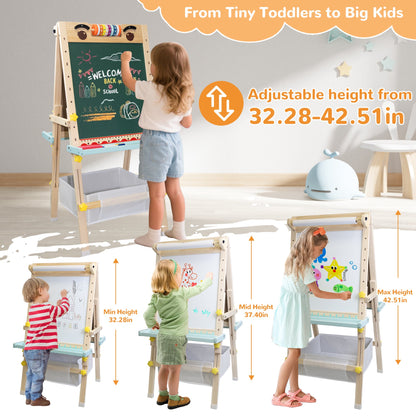 SaveJoy Kids Art Easel with Paper Roll,Double-Sided Adjustable Standing Drawing Board with Accessories Toddlers Easel
